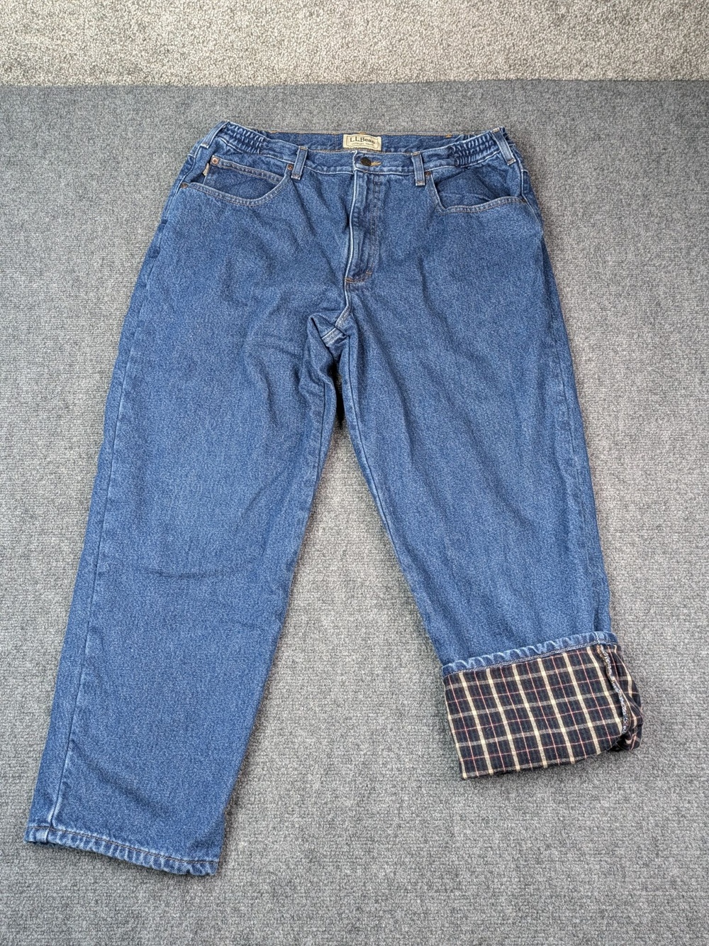 LL Bean Jeans Mens 38x29 Blue Comfort Waist Flannel Lined Relaxed Fit Denim